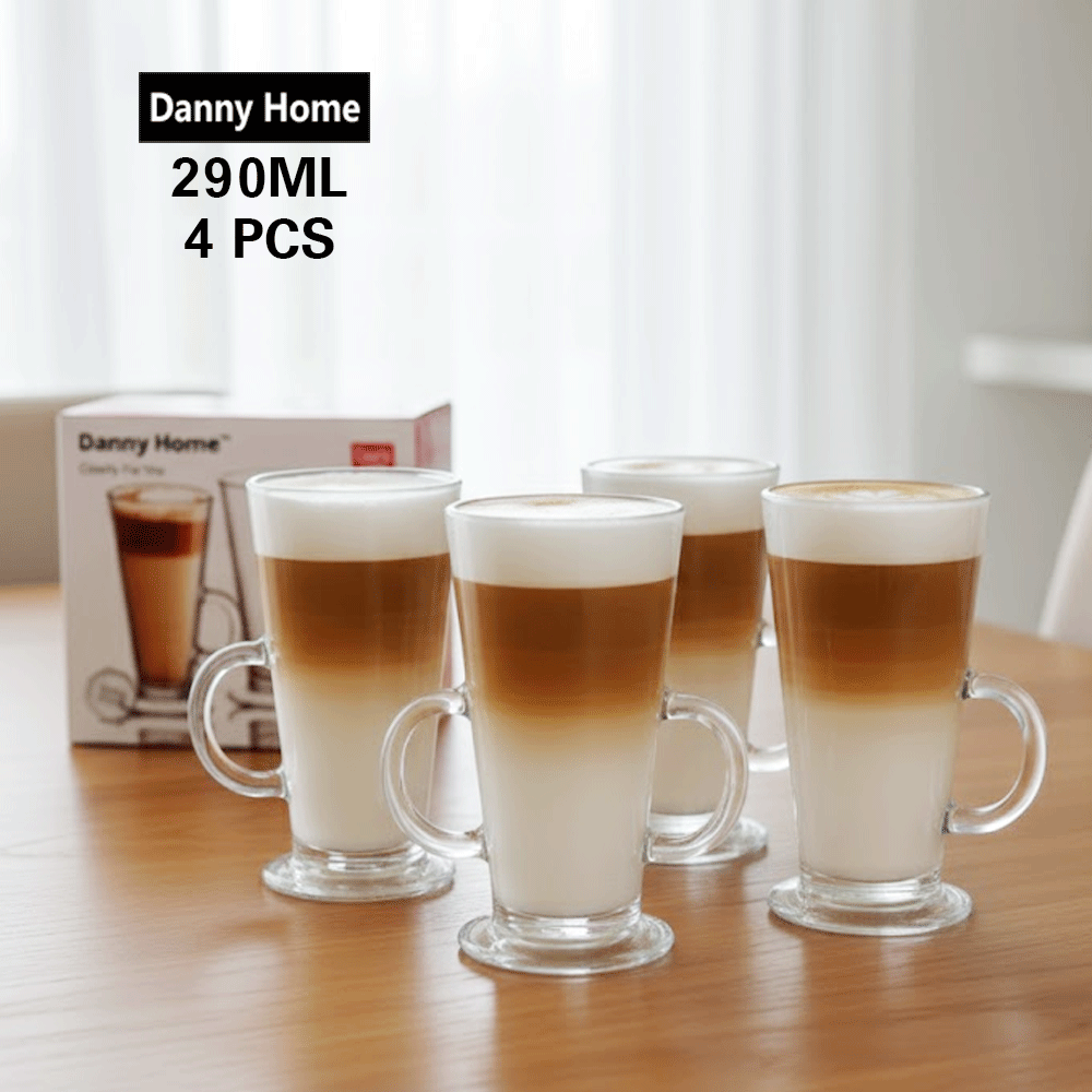 طقم أكواب لاتيه زجاجي 4 قطع 290 مل