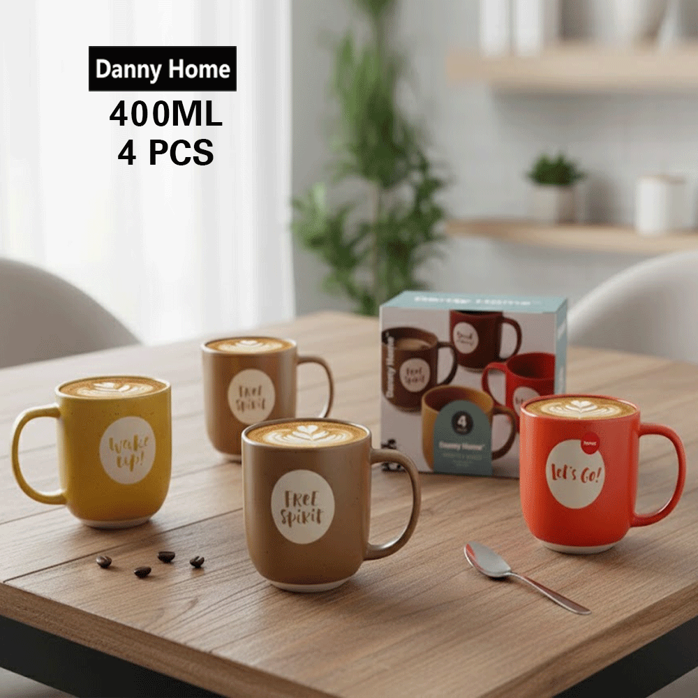 طقم أكواب بورسلين مطبوعة ٤ قطع ٤٠٠ مل