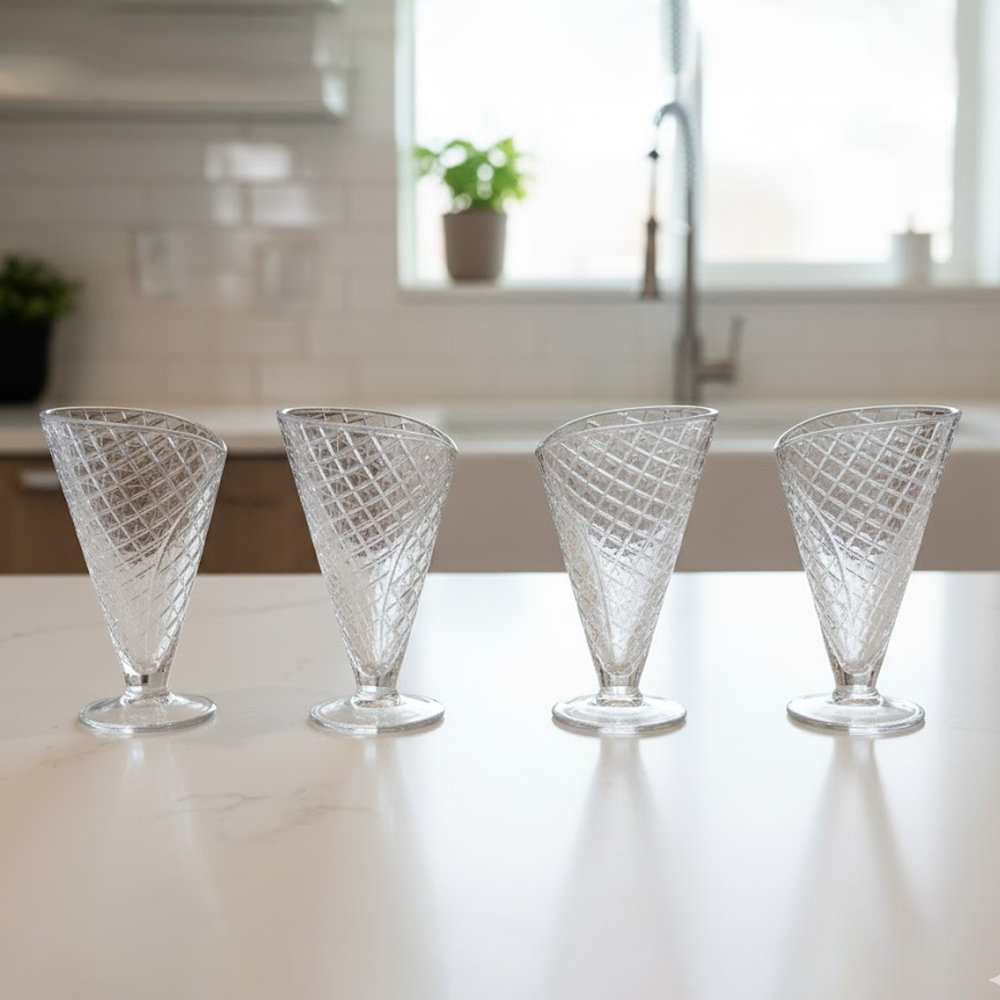 طقم كاسات زجاجية للحلوى والآيس كريم 4 قطع