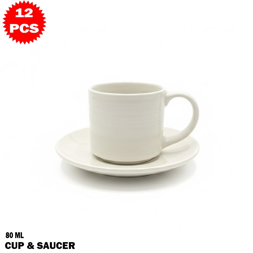 طقم فناجين قهوة سيراميك مع صحون 12 قطعة (80 مل)