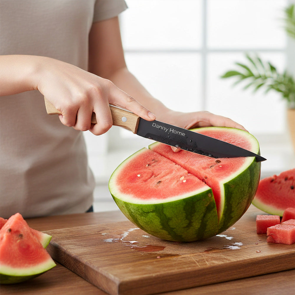 سكين طاهي من الفولاذ المقاوم للصدأ باللون الأسود 33 سم