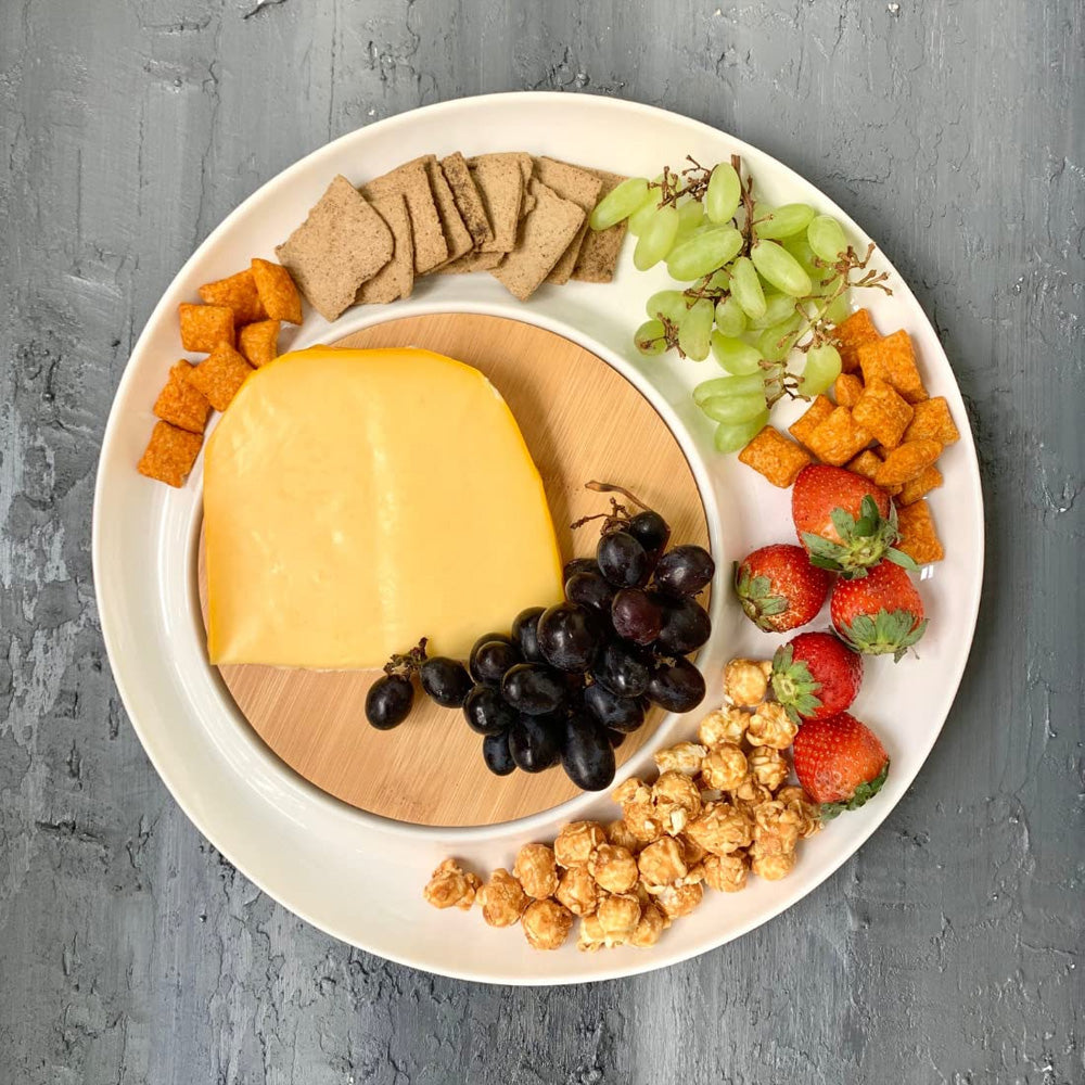 طبق تقديم دائري من الخشب والسيراميك