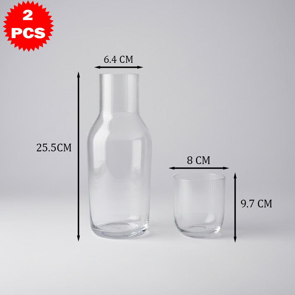 طقم قارورة وكوب زجاجي شفاف من 2 قطعة