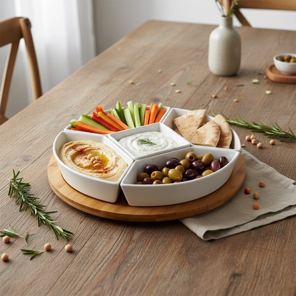 طبق دائري محزز مع ارضية خيرزان