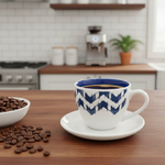 طقم فناجين مزركش بالكحلي