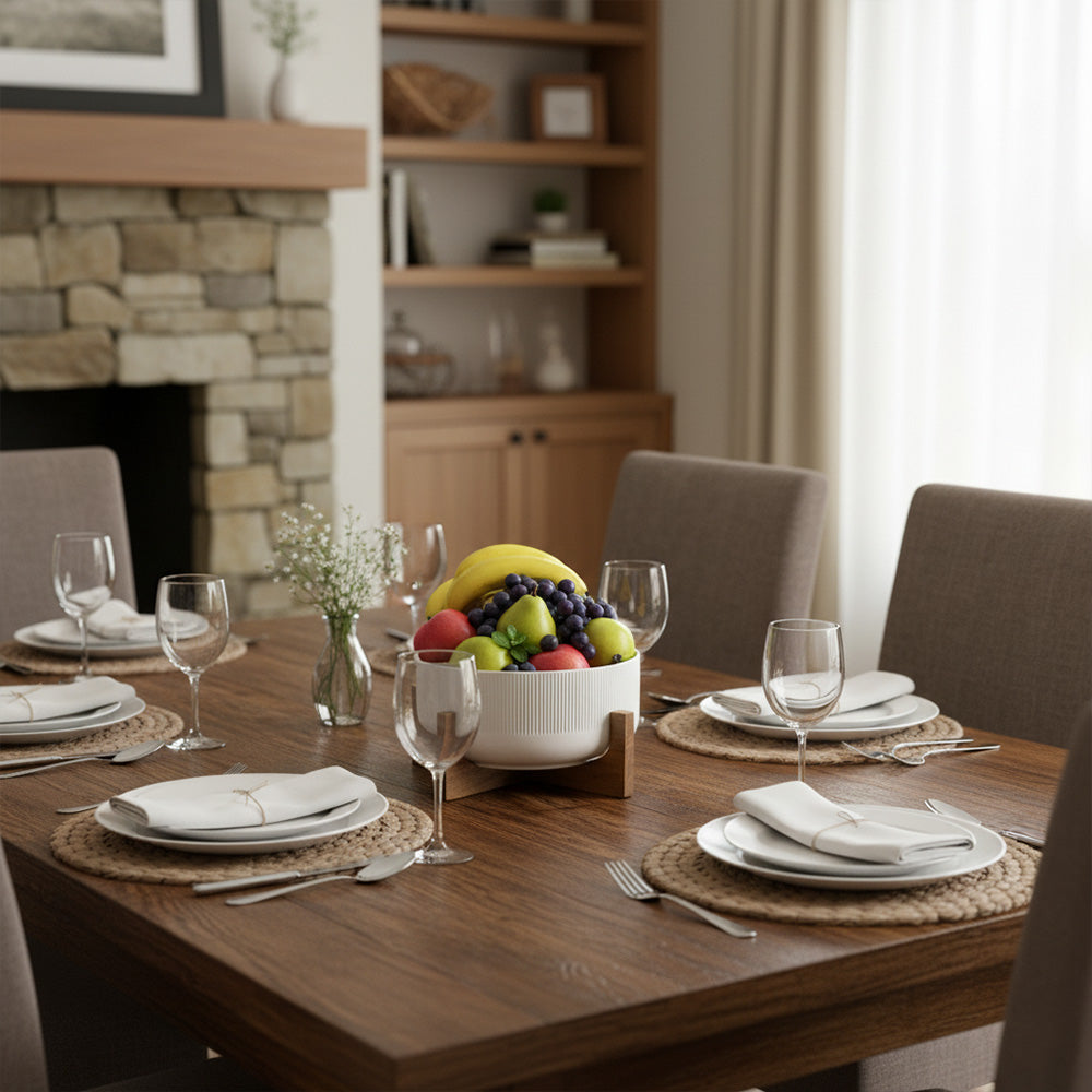 وعاء سلطة بقاعدة خشبية