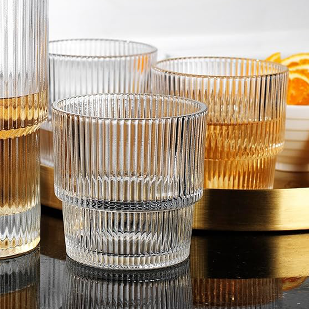 طقم أكواب زجاجية منقوشة فاخرة 6 قطع (333 مل)