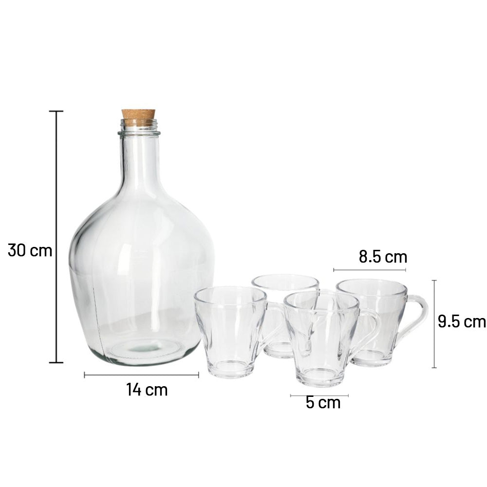 مرطبان عصير زجاجي مع 4 أكواب - 5 قطع