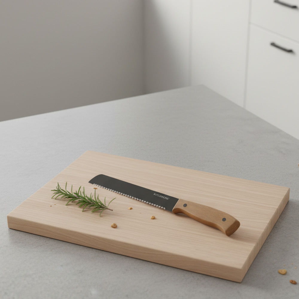 سكين خبز من الفولاذ المقاوم للصدأ باللون الأسود 33 سم