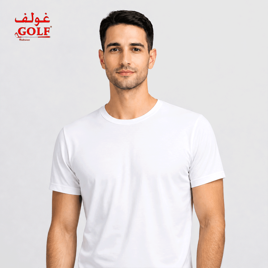 تيشيرت رقبة دائرية نصف كم / 1قطعة أبيض