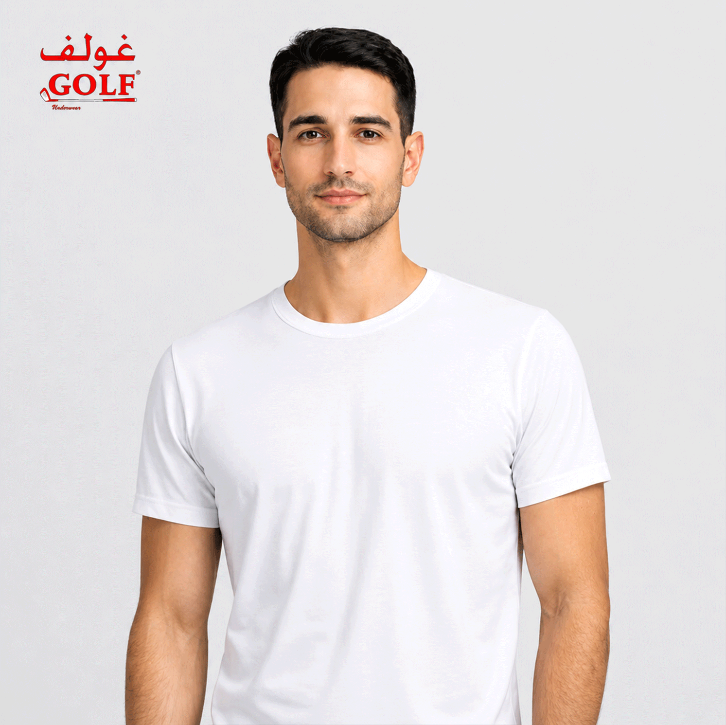 تيشيرت رقبة دائرية نصف كم / 1قطعة أبيض