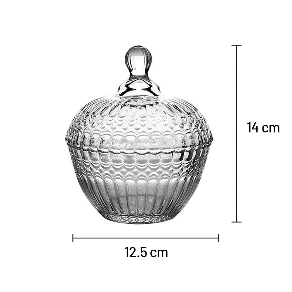 مجموعة وعاء السكر الزجاجي مع غطاء 3 قطع، 12.5 سم