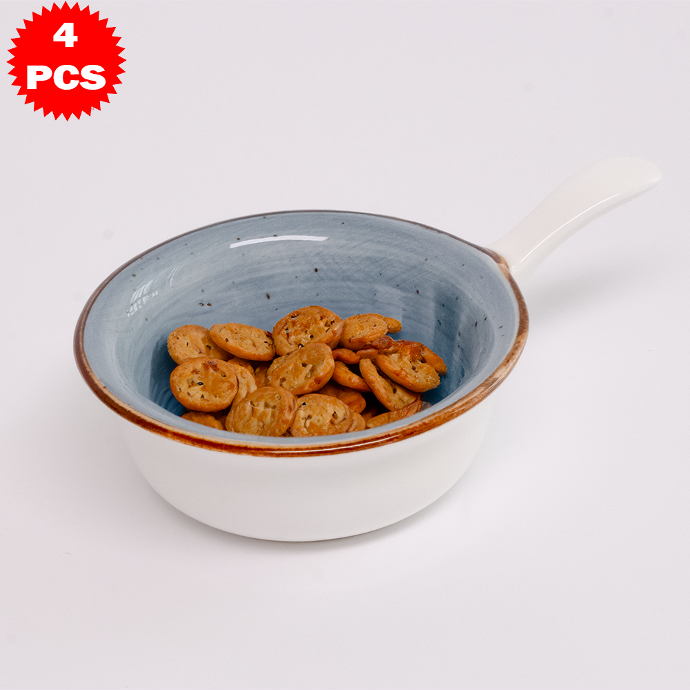 طقم تقديم سيراميك مع قاعدة خشب بامبو – 4 قطع