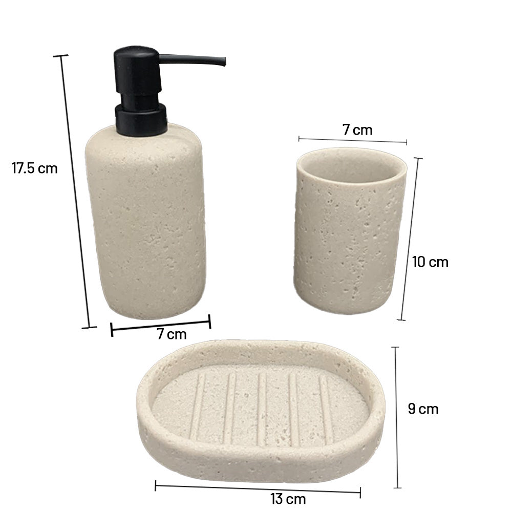 طقم حمام دائري بنقشة حجرية – 3 قطع