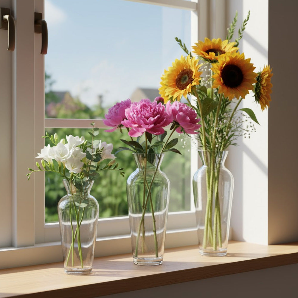 مزهرية زجاجية شفافة - تصميم أنيق لديكور المنزل