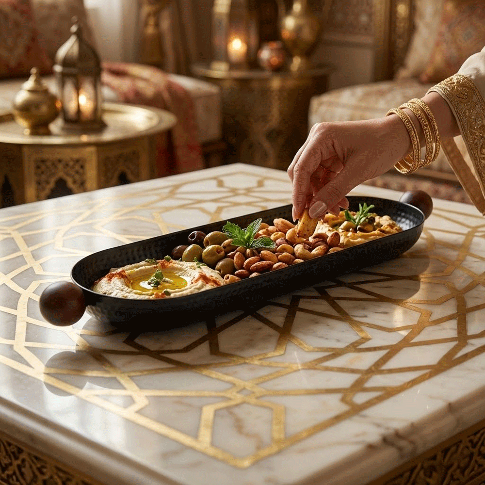 صحون تقديم بمقابض خشبية