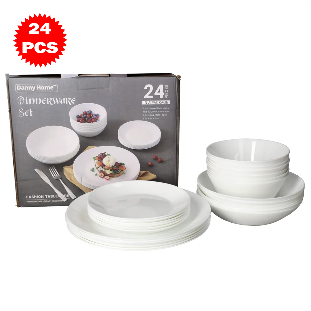 طقم عشاء أبيض أنيق ٢٤ قطعة