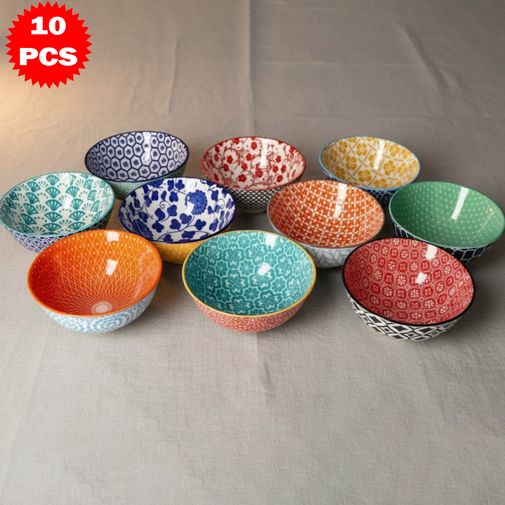 طقم أطباق تقديم ملونة – 10 قطع