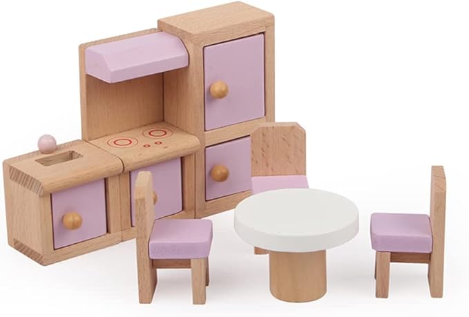 مجموعة أثاث بيت الدمية الخشبية