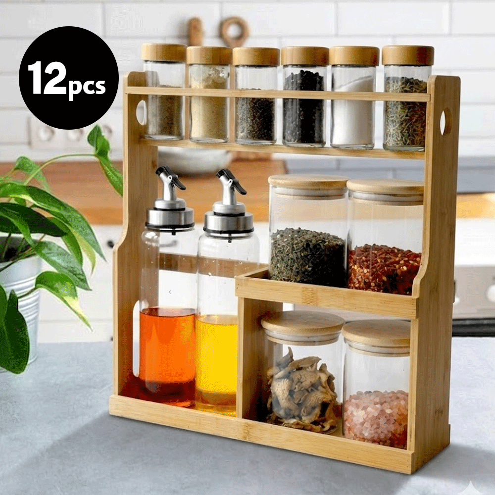 مجموعة توابل زجاجية 12 قطعة