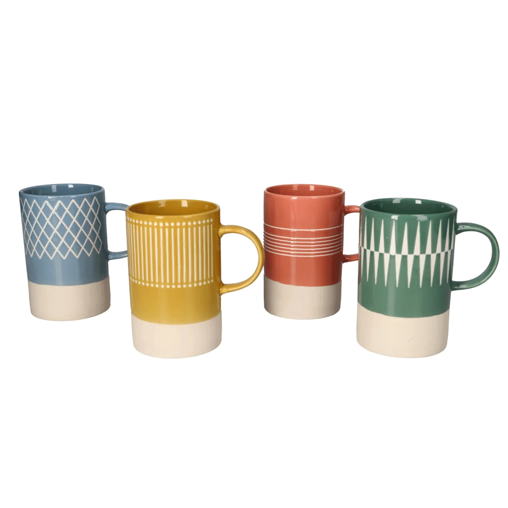 أكواب بورسلين مطبوعة، 4 قطع، سعة 380 مل