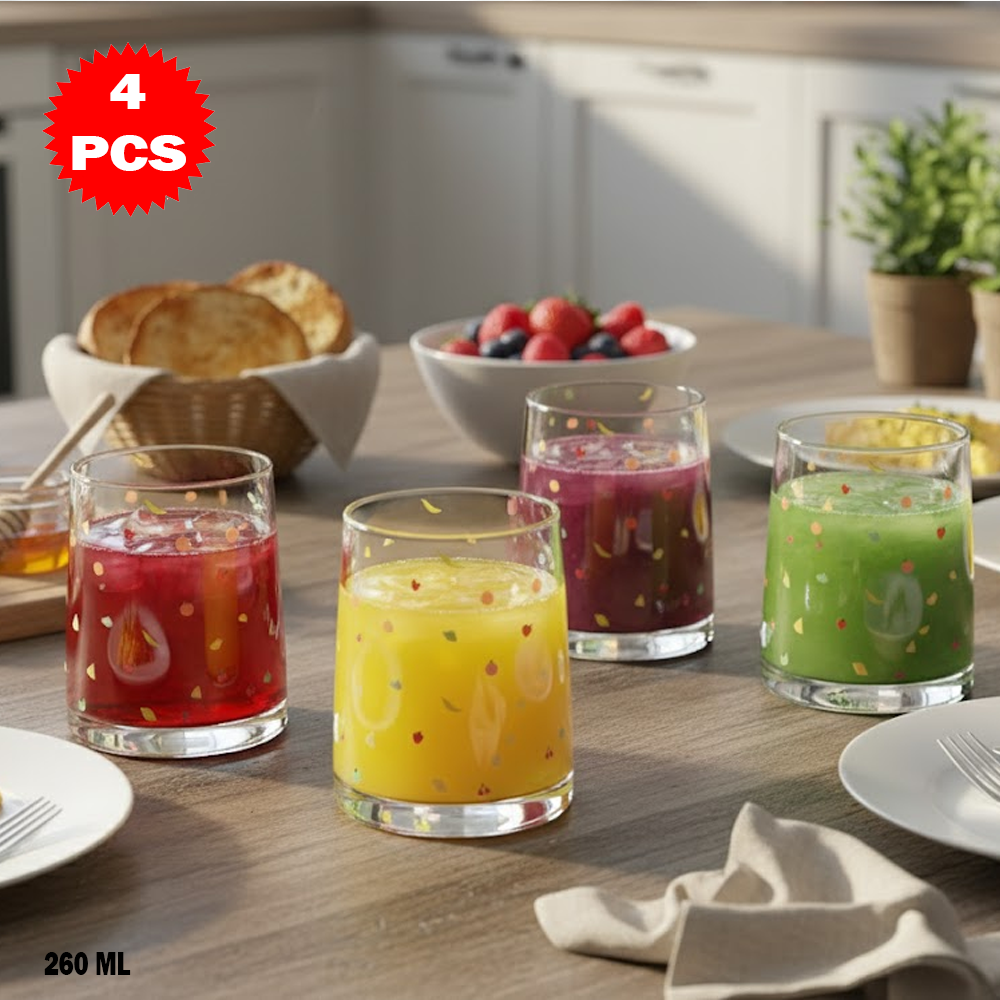 طقم أكواب مزين بفواكه ملونة