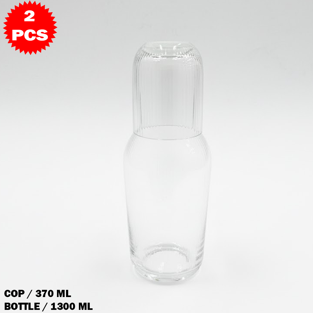 طقم قارورة وكوب زجاجي شفاف من 2 قطعة