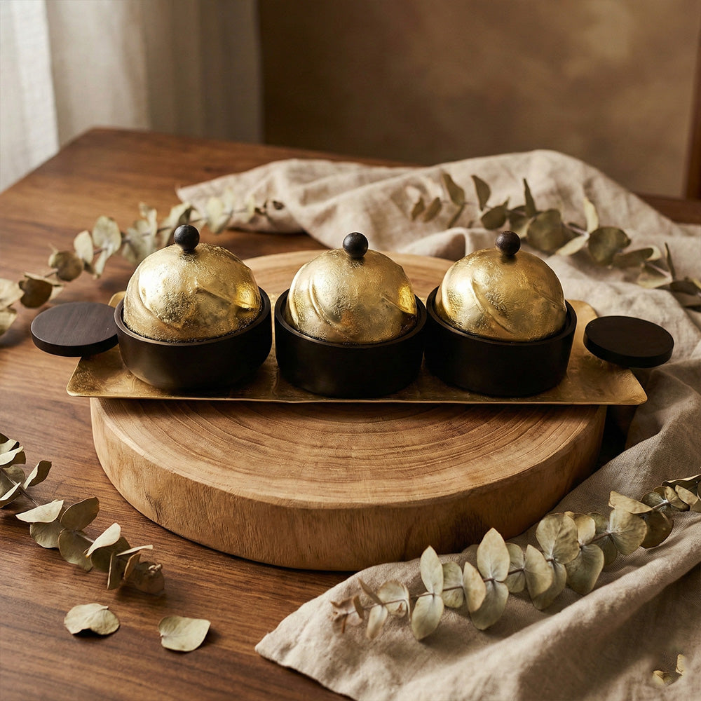 صينية تقديم مستطيلة مع 3 اوعية