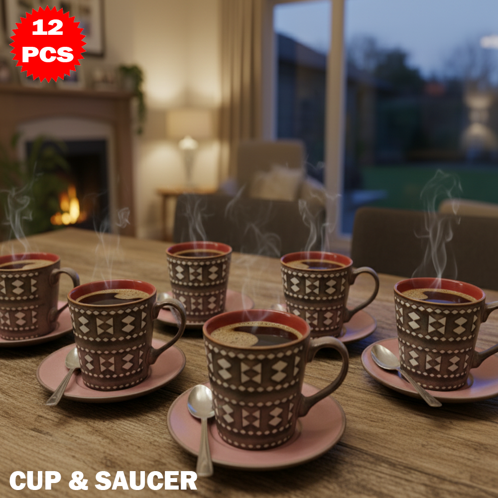 طقم فناجين مع صحون – 12 قطعة (200 مل)