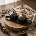 صينية تقديم مستطيلة مع وعائين