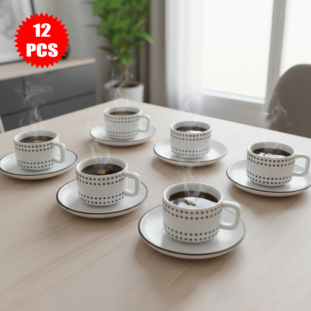 طقم فناجين وصحون قهوة سيراميك 12 قطعة