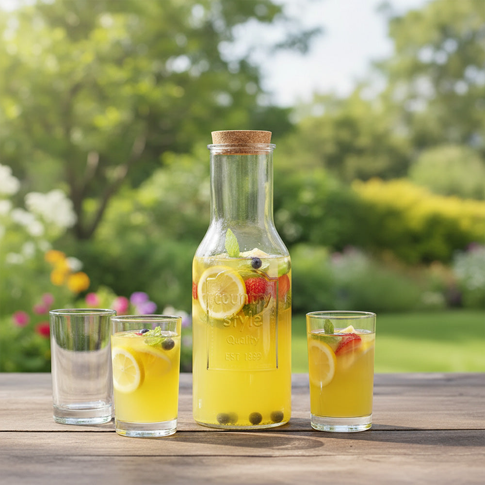 طقم دولكة مع جلاسات عصير زجاجي مع 4 أكواب 5 قطع