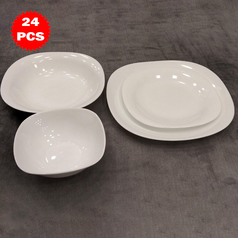 طقم أطباق سفرة فاخر أبيض 24 قطعة