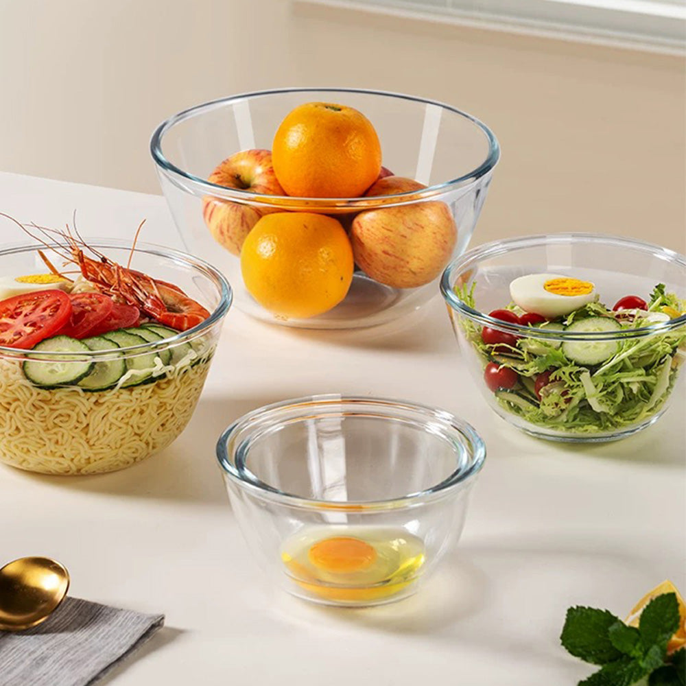 مجموعة أوعية خلط زجاجية - أوعية شفافة مقاومة للحرارة (500 مل - 2700 مل)