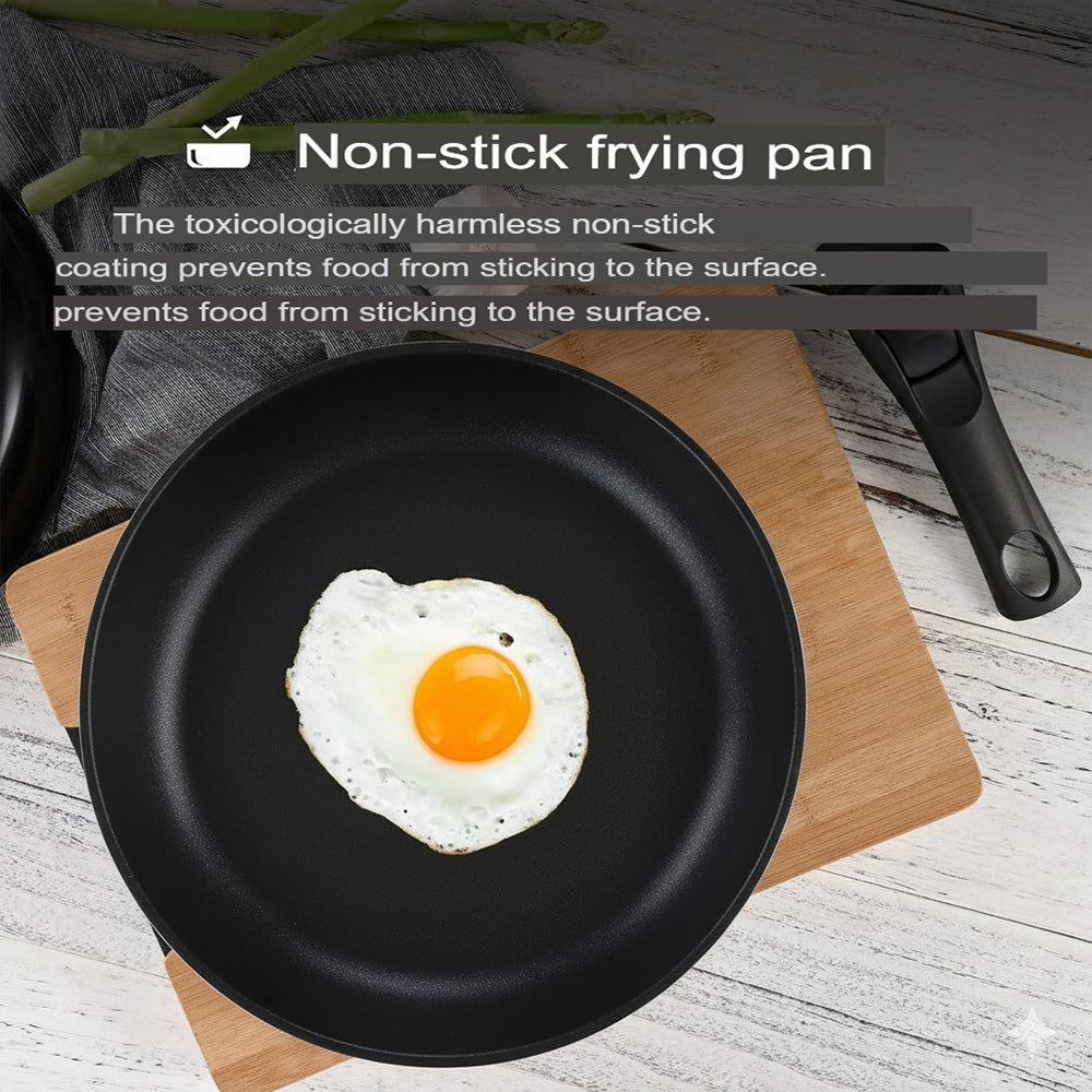 طقم مقلاة غير لاصقة بمقبض قابل للفصل - 3 قطع