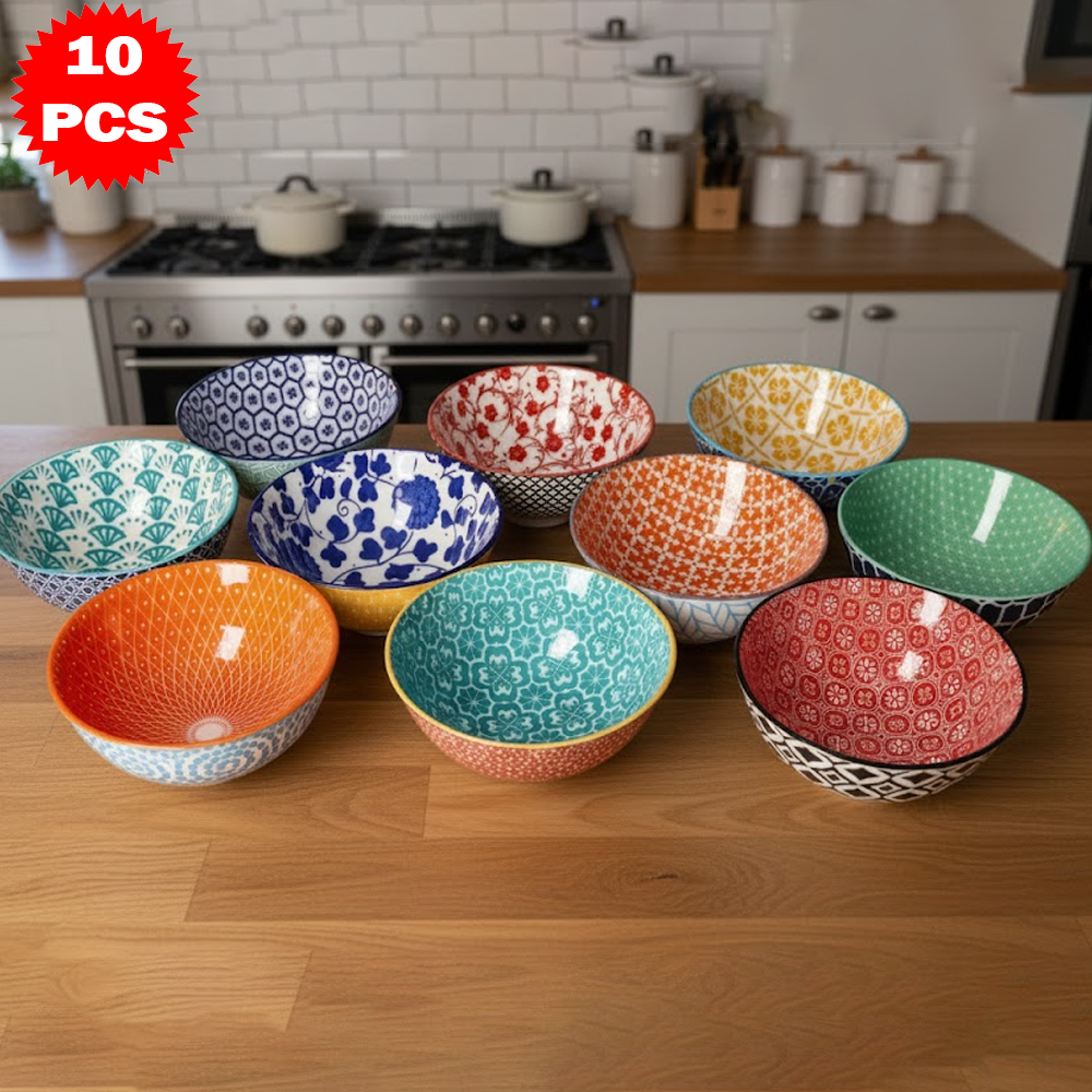 طقم أطباق تقديم ملونة – 10 قطع