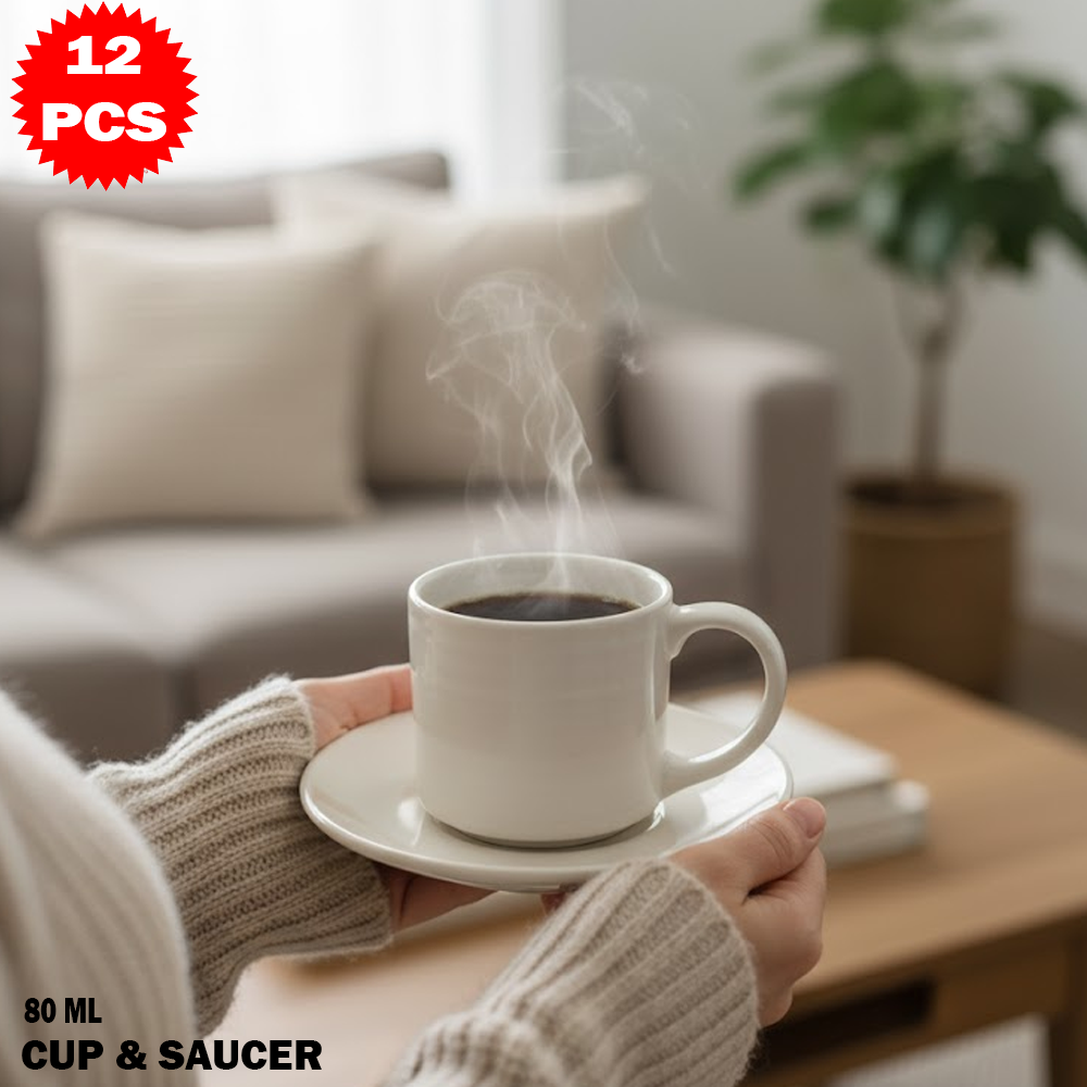 طقم فناجين قهوة سيراميك مع صحون 12 قطعة (80 مل)