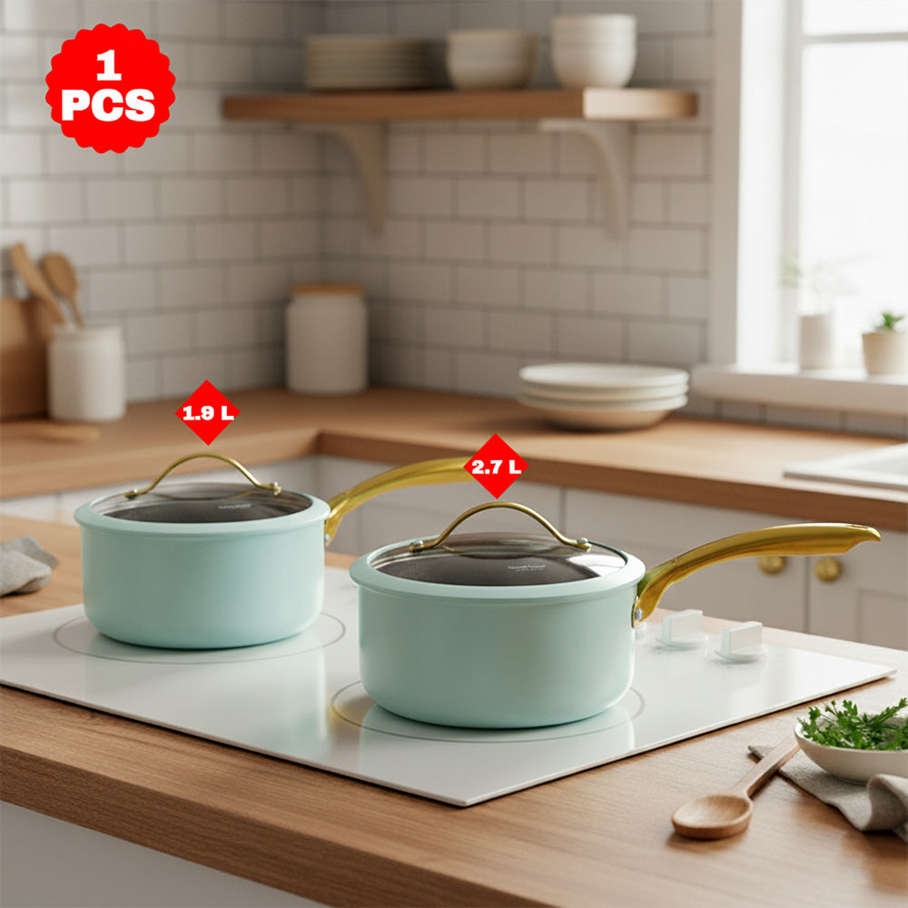 وعاء طهي غير لاصق مقاس 18/20 سم - اللون: أبيض وأزرق نعناعي