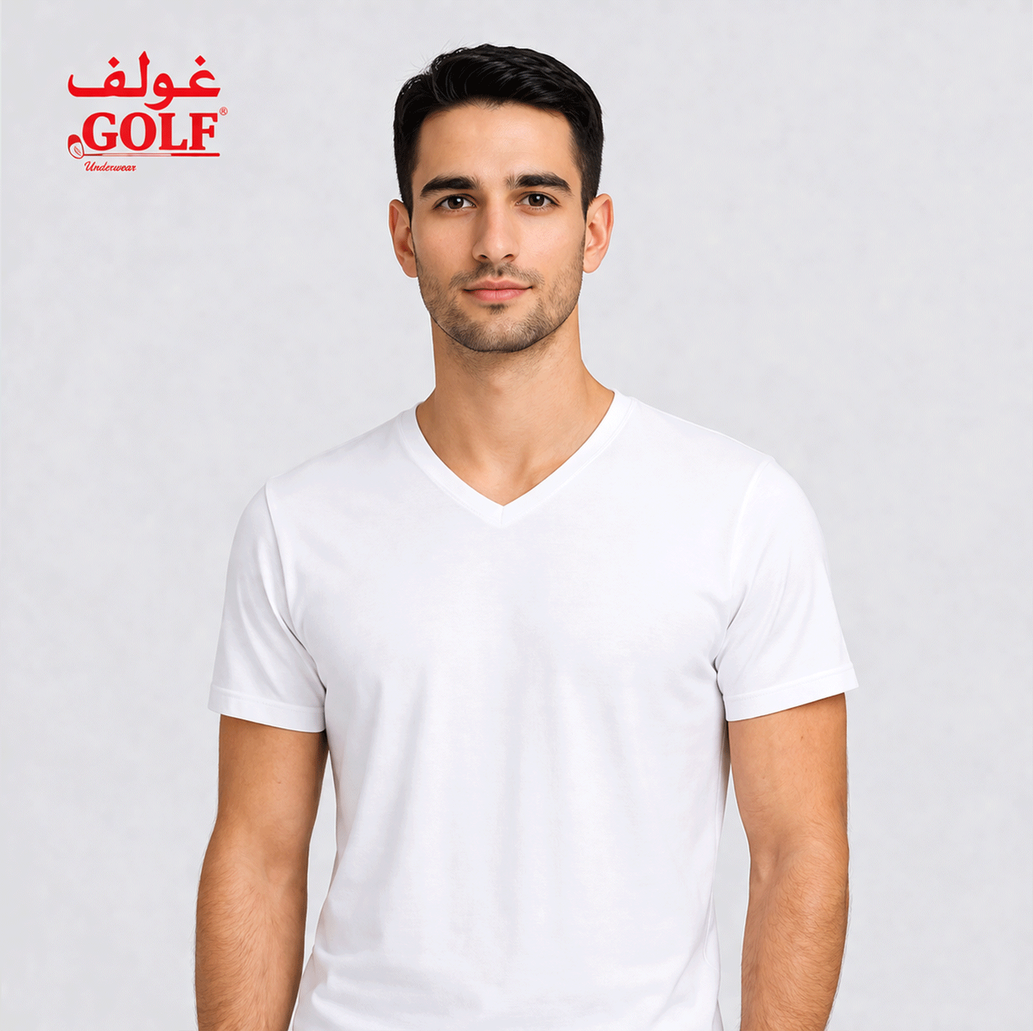 تيشيرت رقبة V نصف كم / 1قطعة أبيض