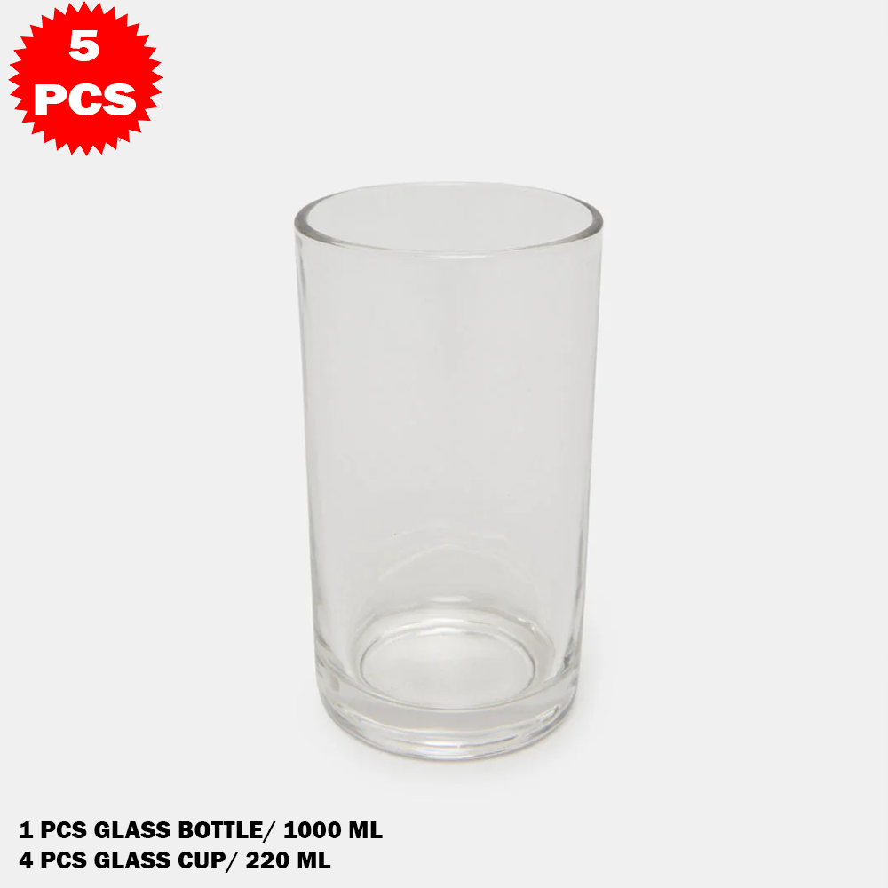طقم عصير زجاجي فاخر من 5 قطع (قارورة مع 4 أكواب)