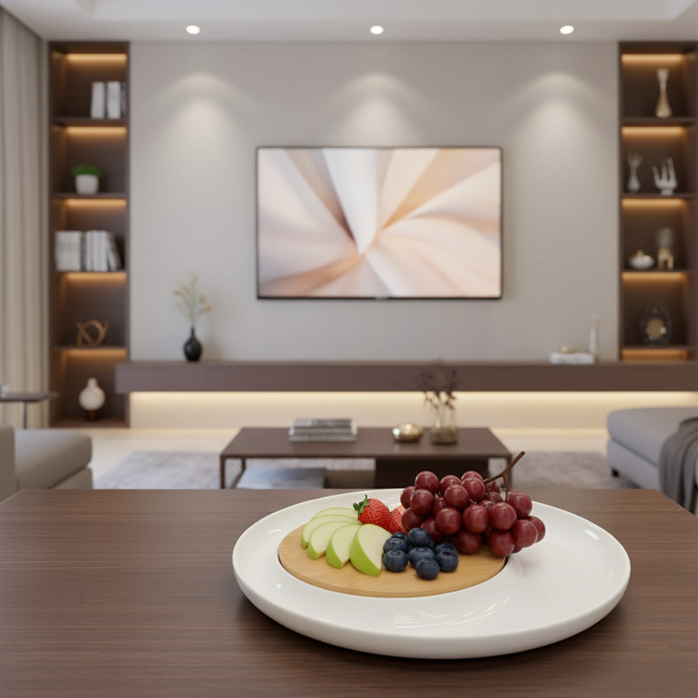 طبق تقديم دائري من الخشب والسيراميك