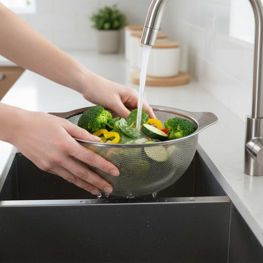 ( S )مصفاة الفولاذ المقاوم للصدأ بمقبض