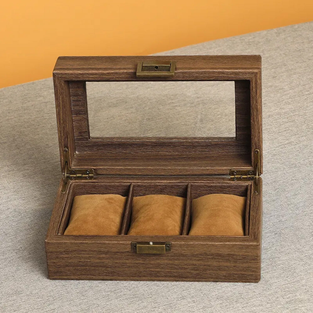 صندوق ساعة خشبي 3 ساعات مع قفل