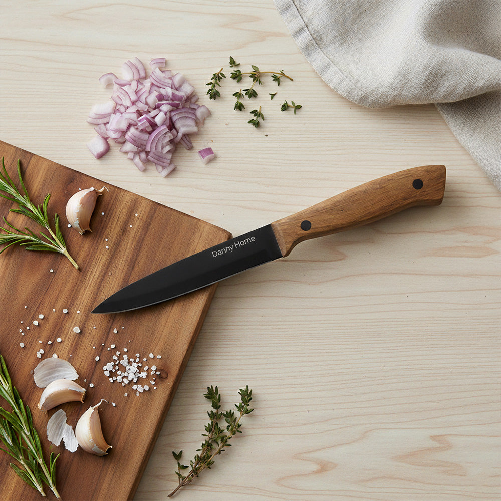 سكين متعدد الاستخدامات من الفولاذ المقاوم للصدأ باللون الأسود 22 سم