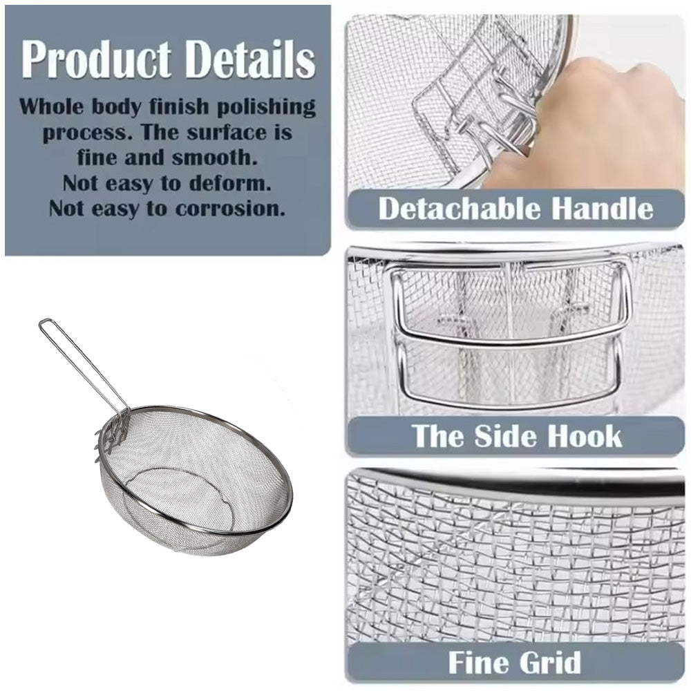 سلة قلي من الفولاذ المقاوم للصدأ بمقبض قابل للفصل