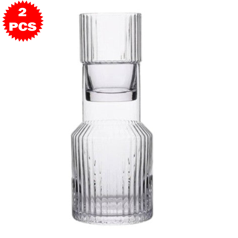 طقم قارورة وكوب زجاجي محزز