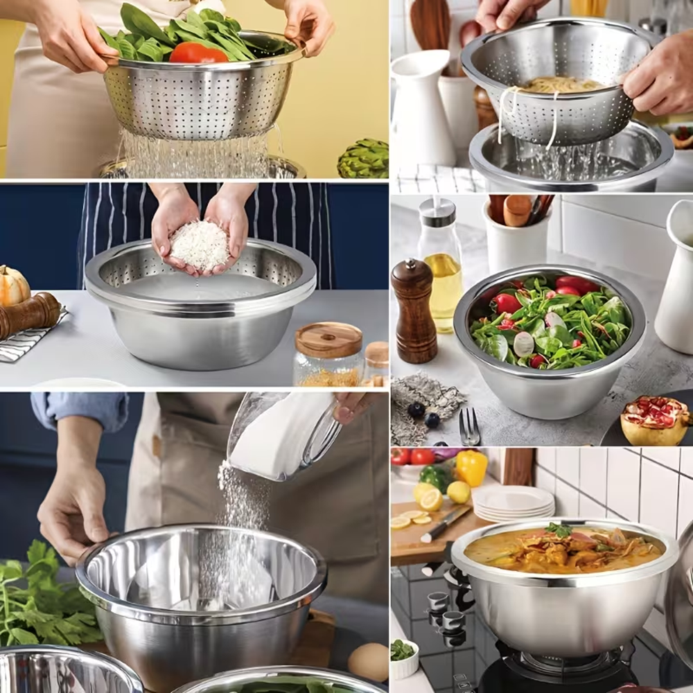 طقم مصفاة ووعاء ستانلس