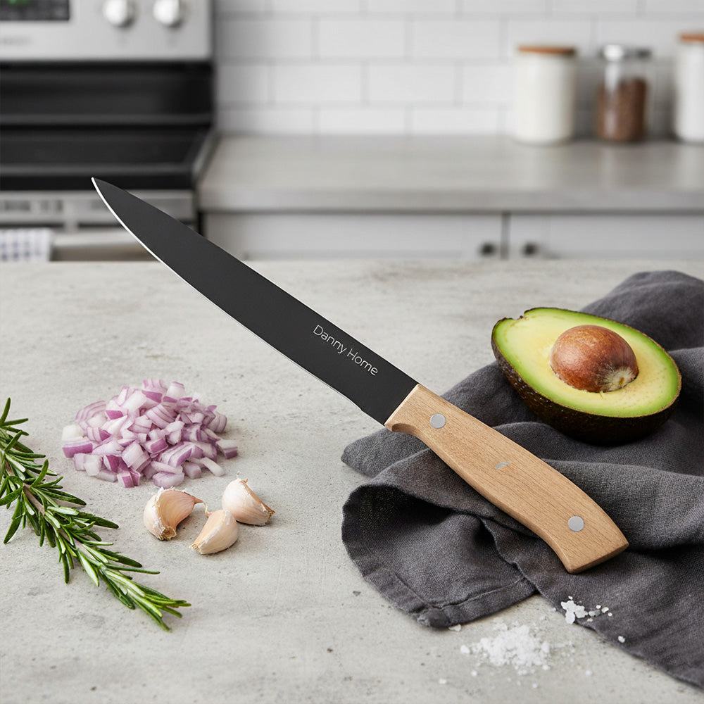 سكين طاهي من الفولاذ المقاوم للصدأ باللون الأسود 33 سم