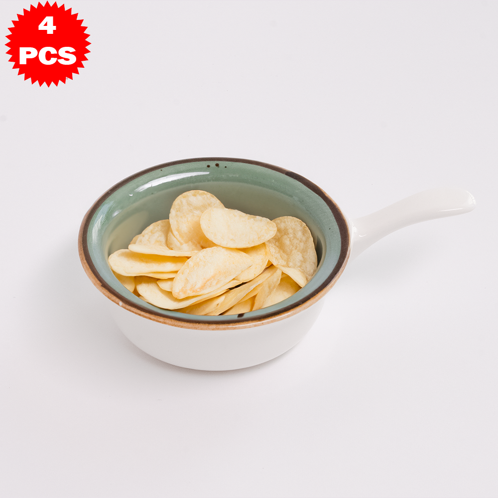 طقم تقديم سيراميك مع قاعدة خشب بامبو – 4 قطع