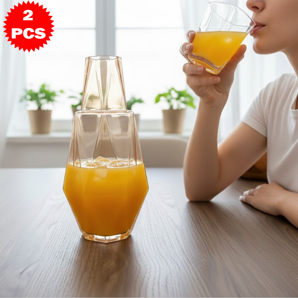 طقم قارورة وكوب زجاجي هندسي